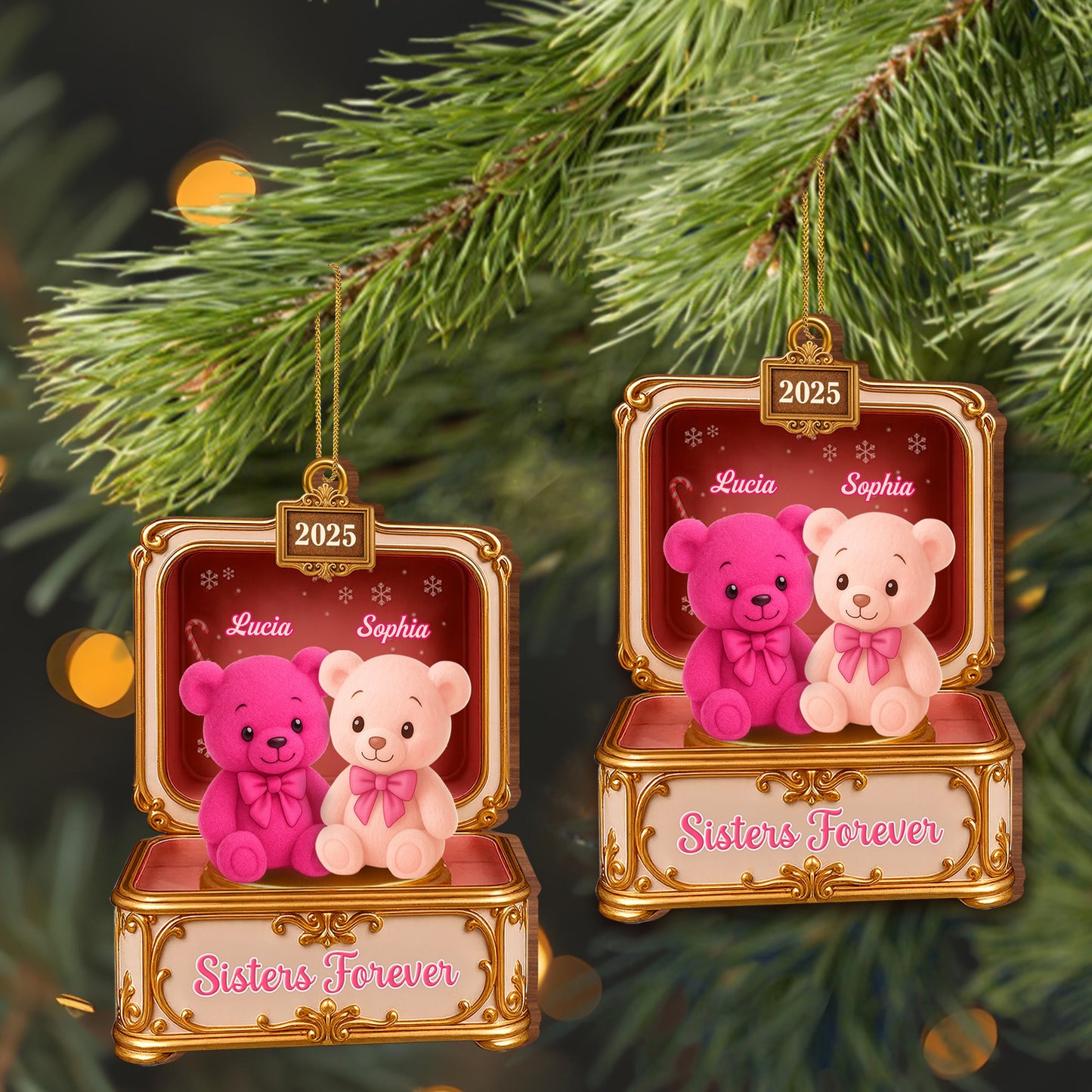 Sisters Forever With Pink and Cream Teddy Bears