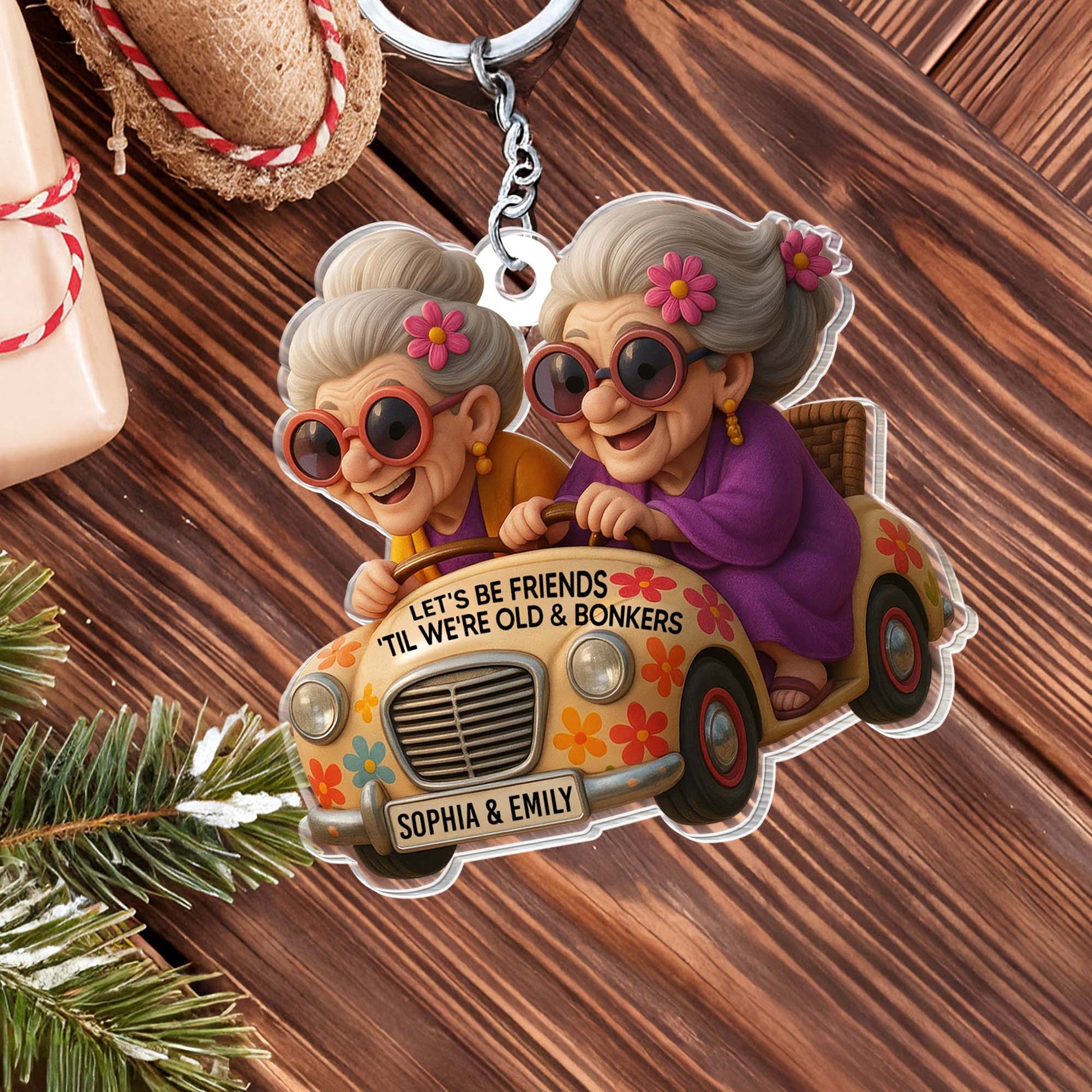 Let's Be Friends 'Til We're Old and Bonkers, Cartoon Elderly Women And Retro Car