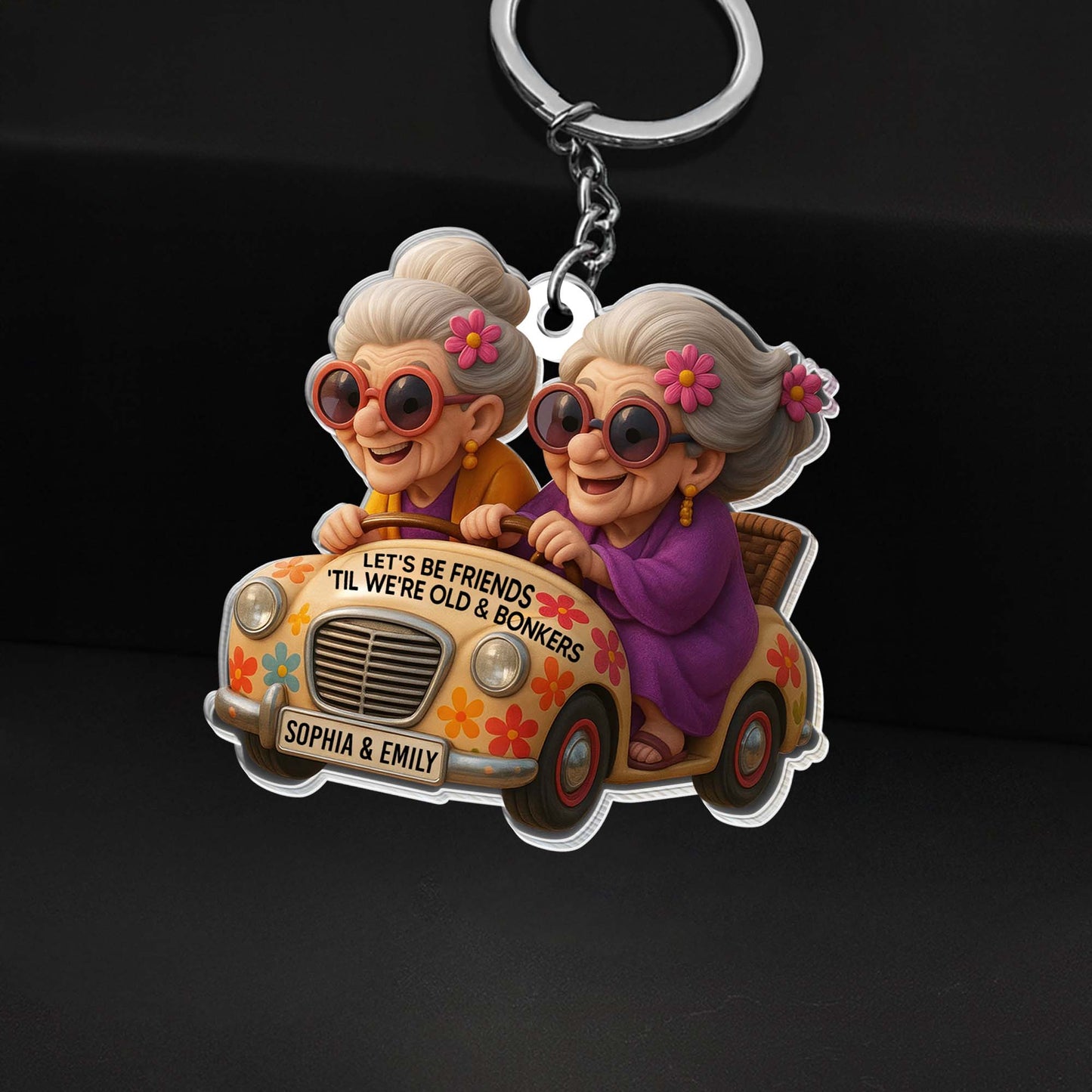 Let's Be Friends 'Til We're Old and Bonkers, Cartoon Elderly Women And Retro Car