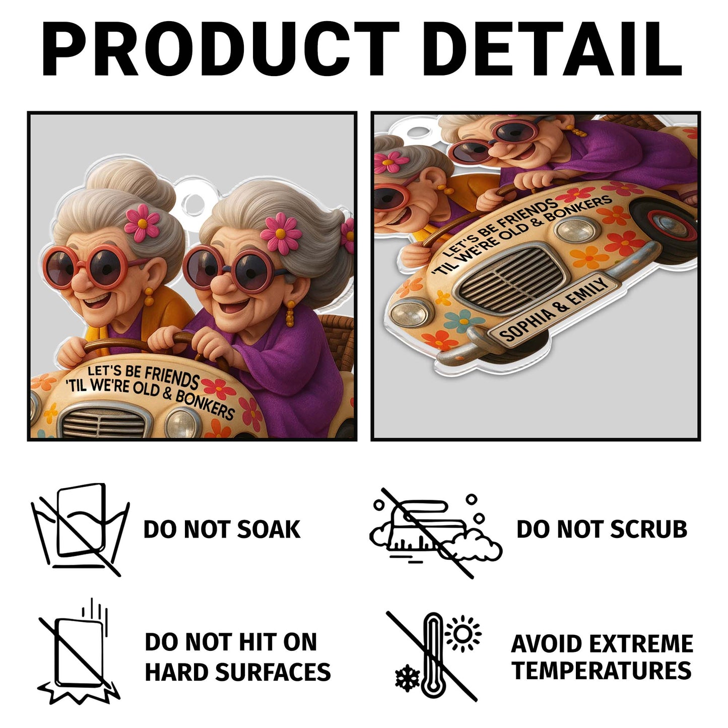 Let's Be Friends 'Til We're Old and Bonkers, Cartoon Elderly Women And Retro Car