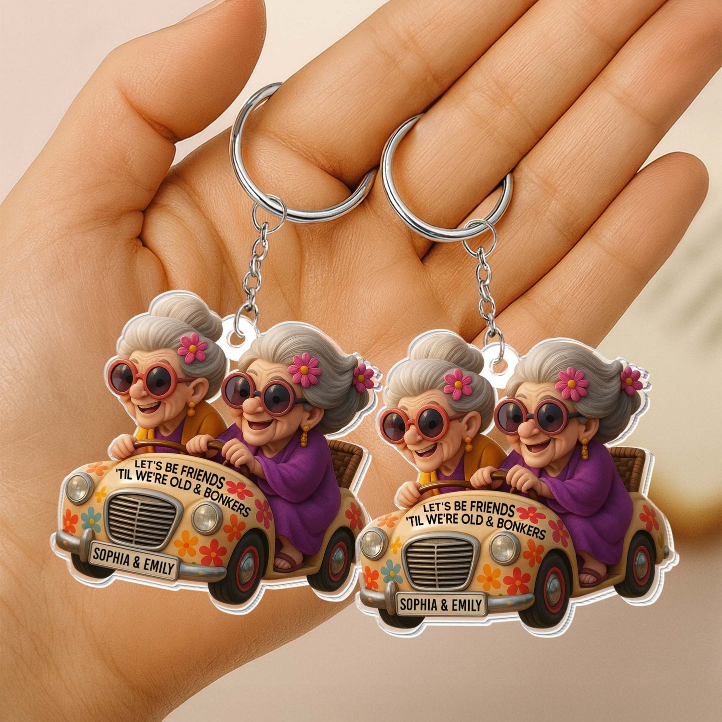 Let's Be Friends 'Til We're Old and Bonkers, Cartoon Elderly Women And Retro Car