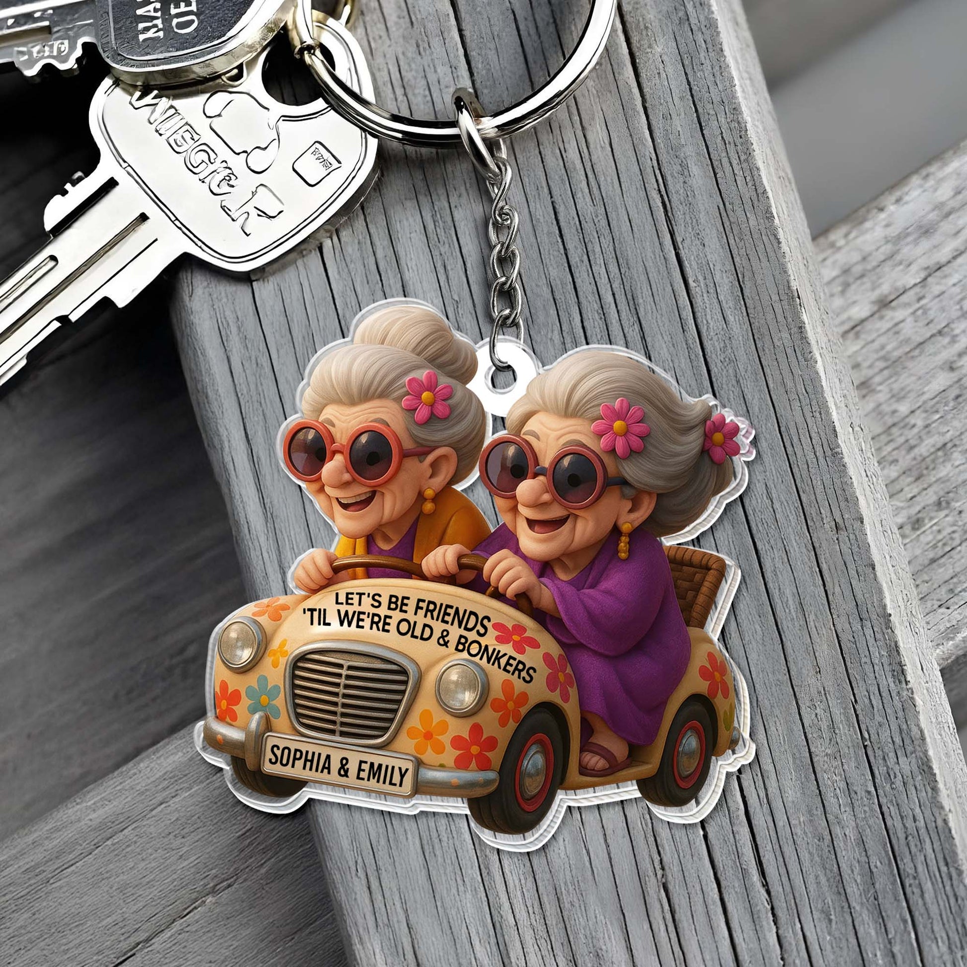 Let's Be Friends 'Til We're Old and Bonkers, Cartoon Elderly Women And Retro Car