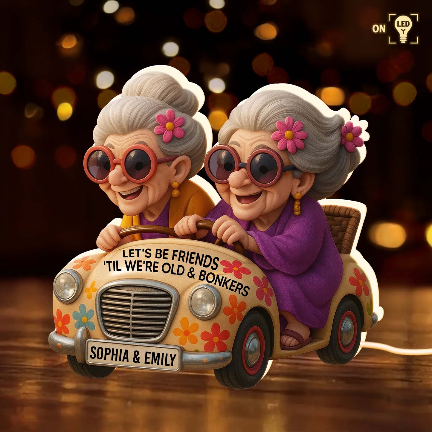 Let's Be Friends 'Til We're Old & Bonkers, Elderly Women In Vintage Car
