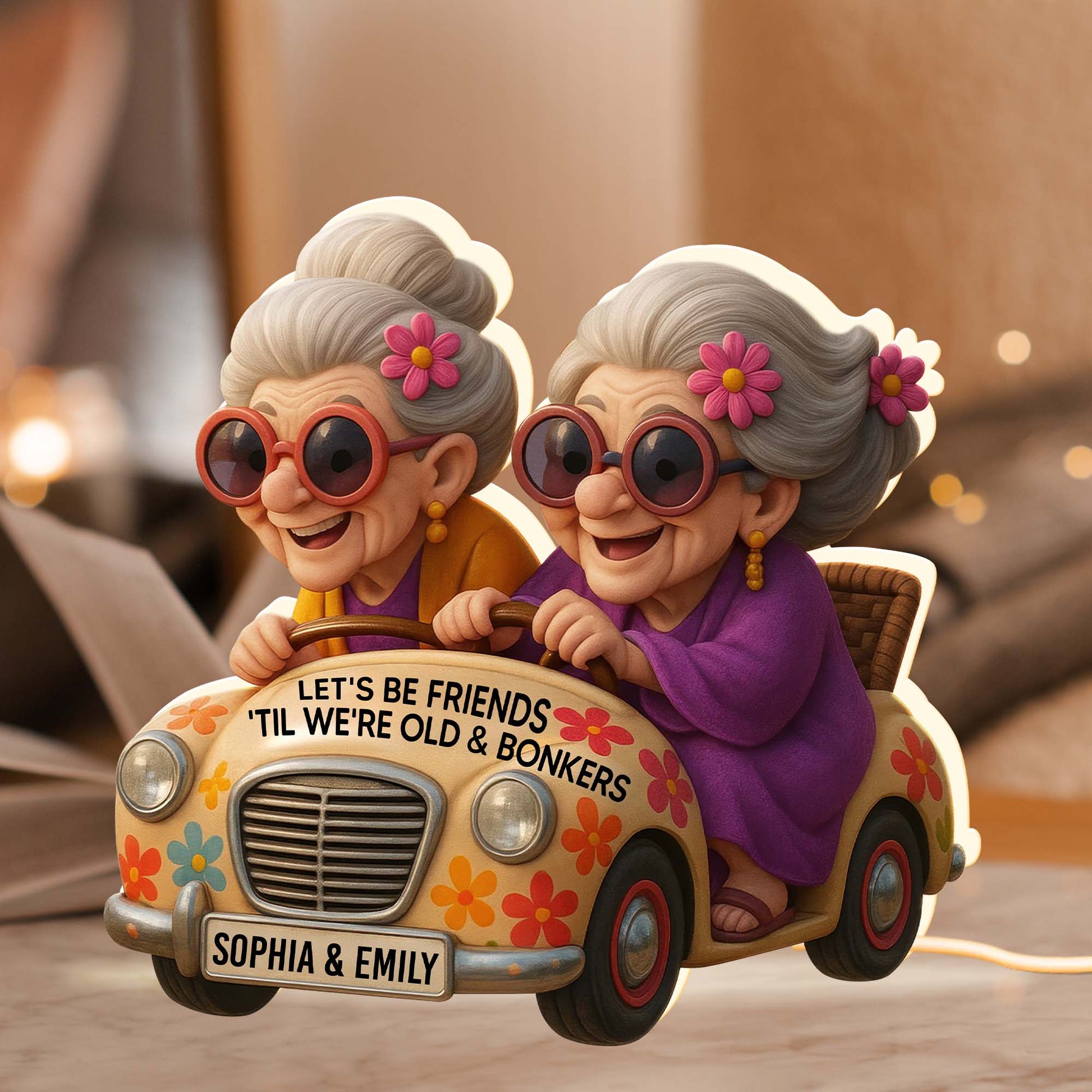 Let's Be Friends 'Til We're Old & Bonkers, Elderly Women In Vintage Car