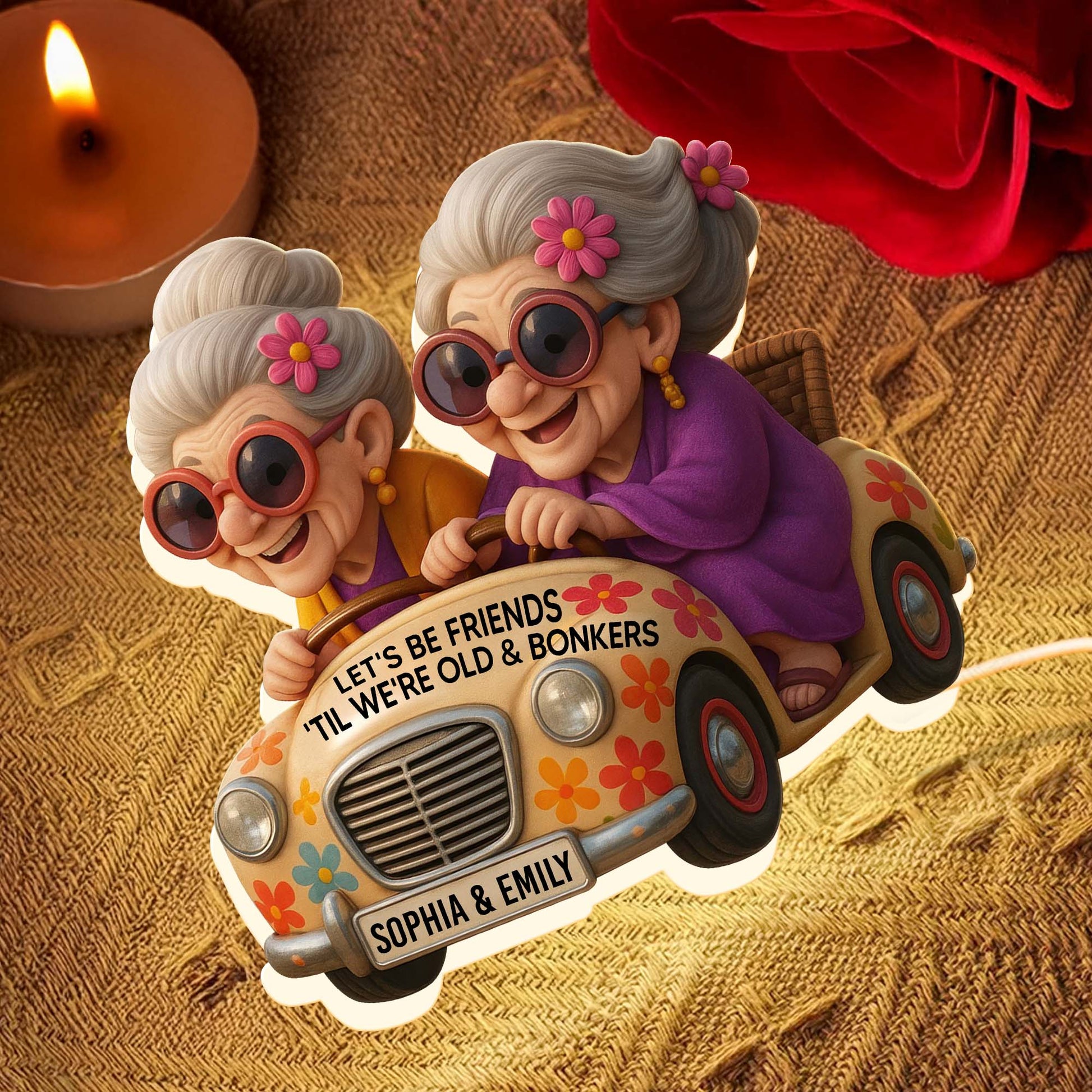 Let's Be Friends 'Til We're Old & Bonkers, Elderly Women In Vintage Car