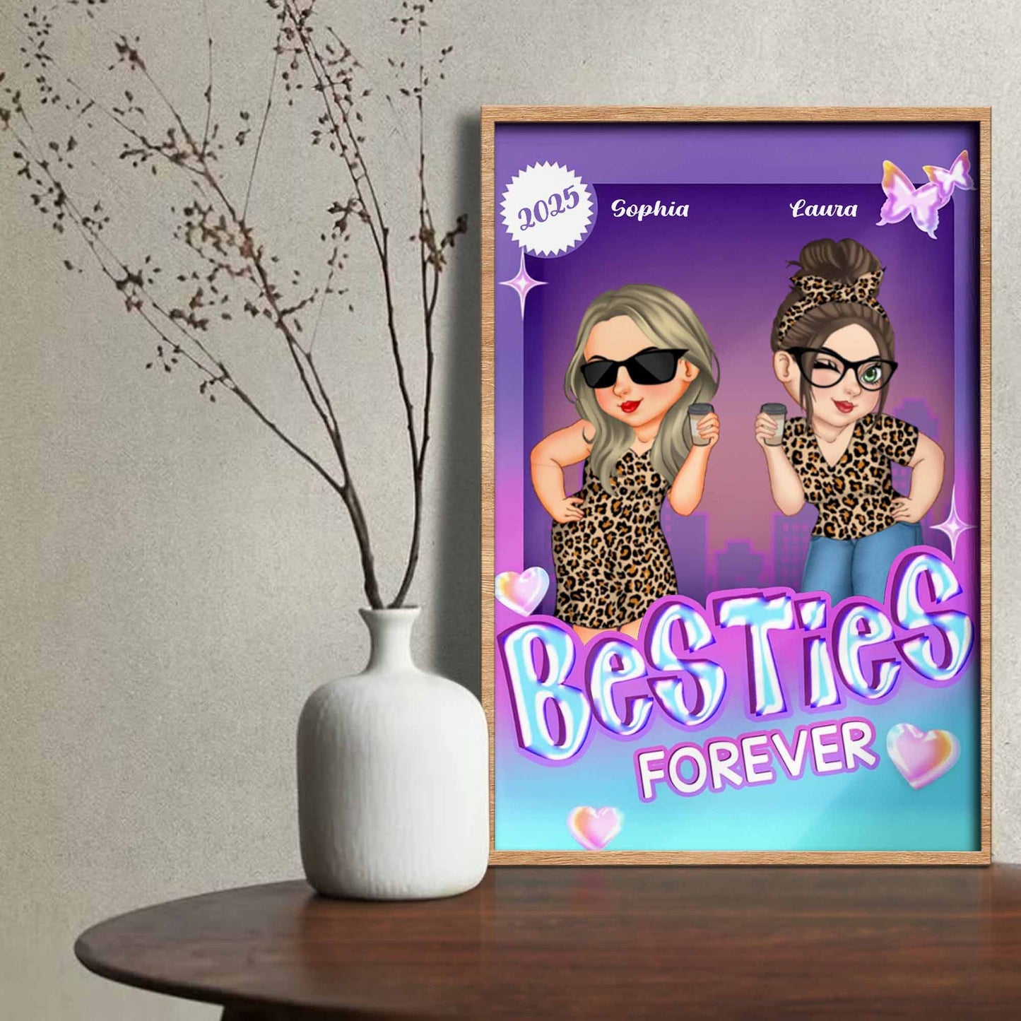 Besties Forever With Leopard Print And Sunglasses