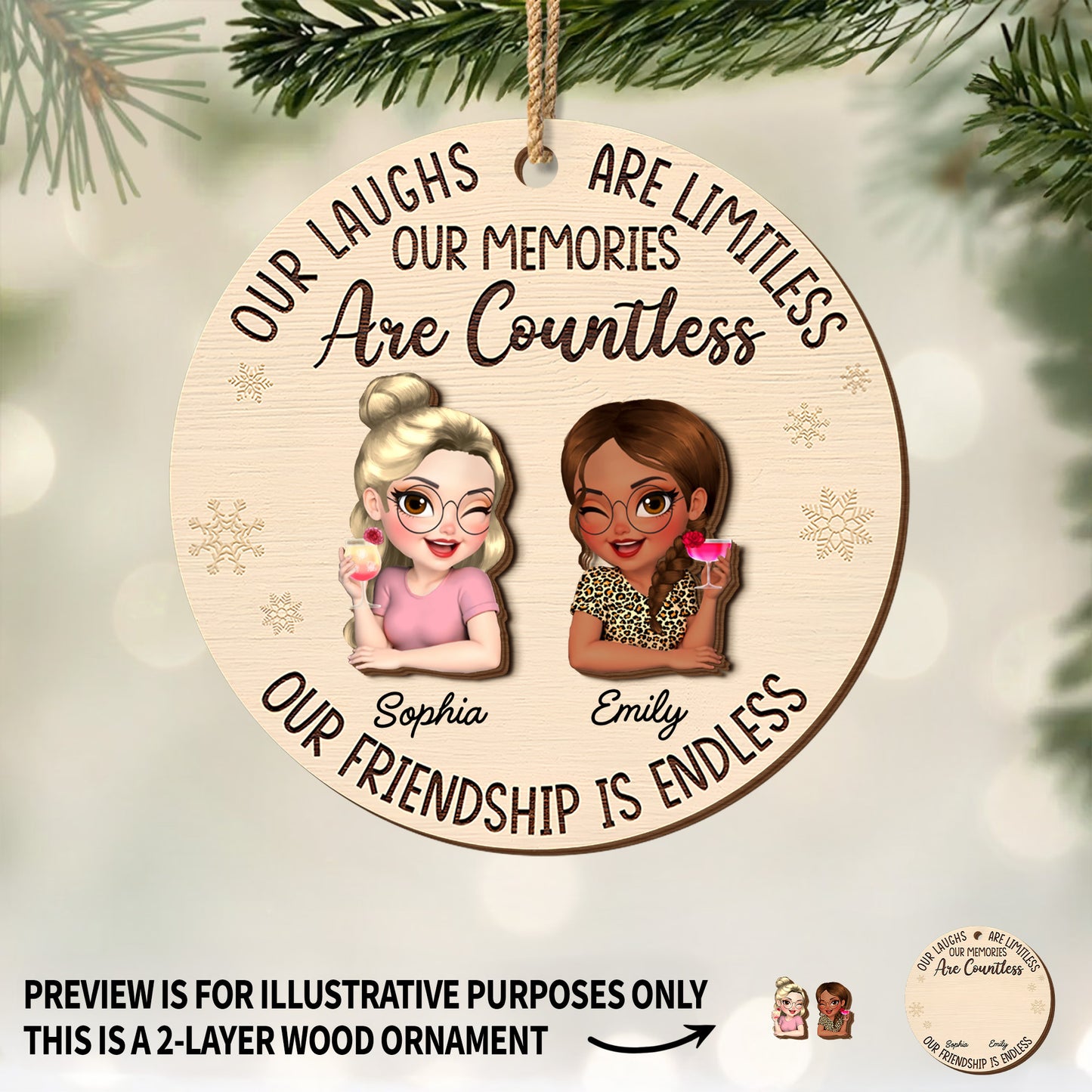 Our Laughs Are Limitless, Cartoon Figures Ornament - Personalized Double Layer Wood Ornament - BST241_DWO