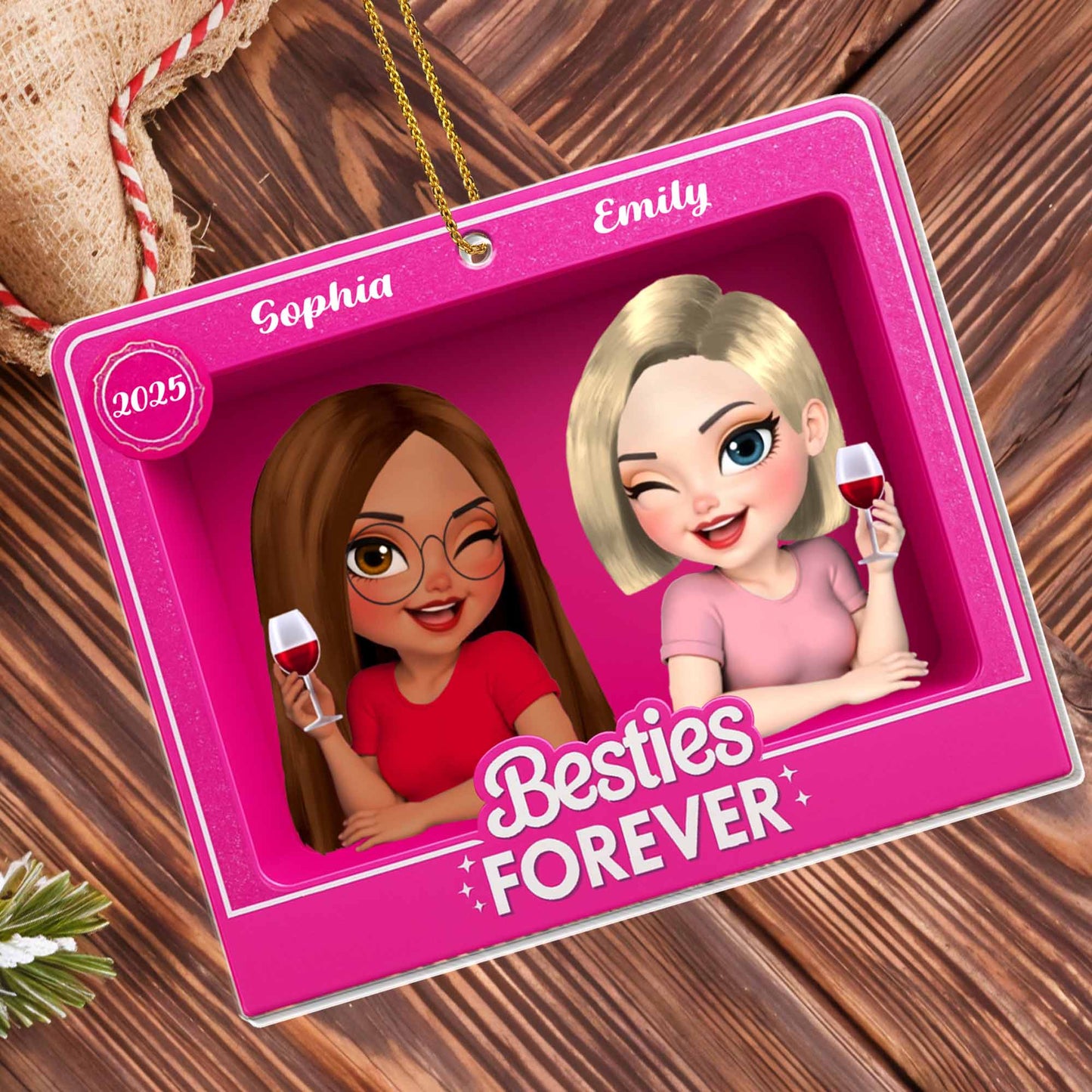 Besties Forever With Cartoon Girls And Wine Glasses