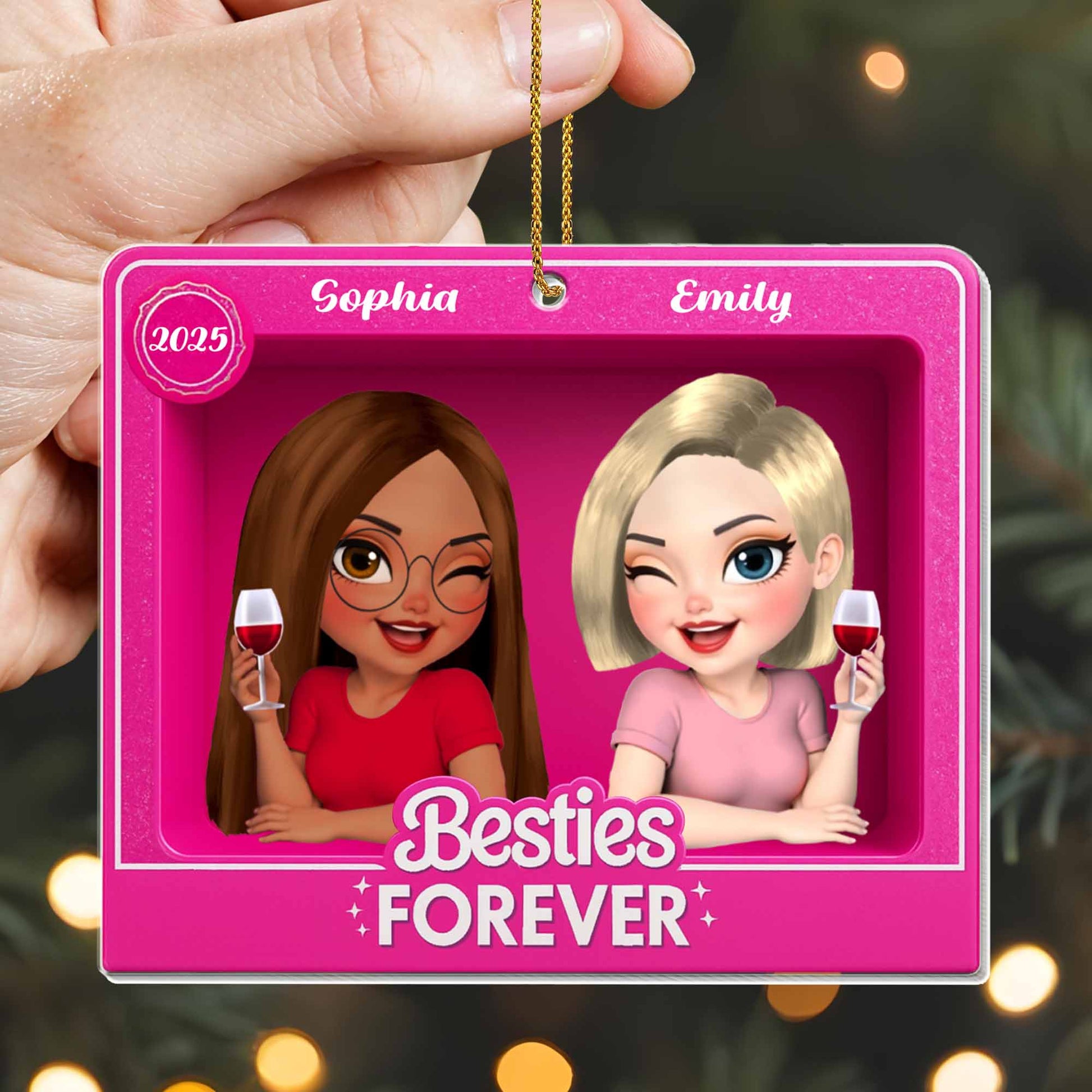 Besties Forever With Cartoon Girls And Wine Glasses