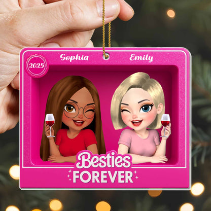 Besties Forever With Cartoon Girls And Wine Glasses