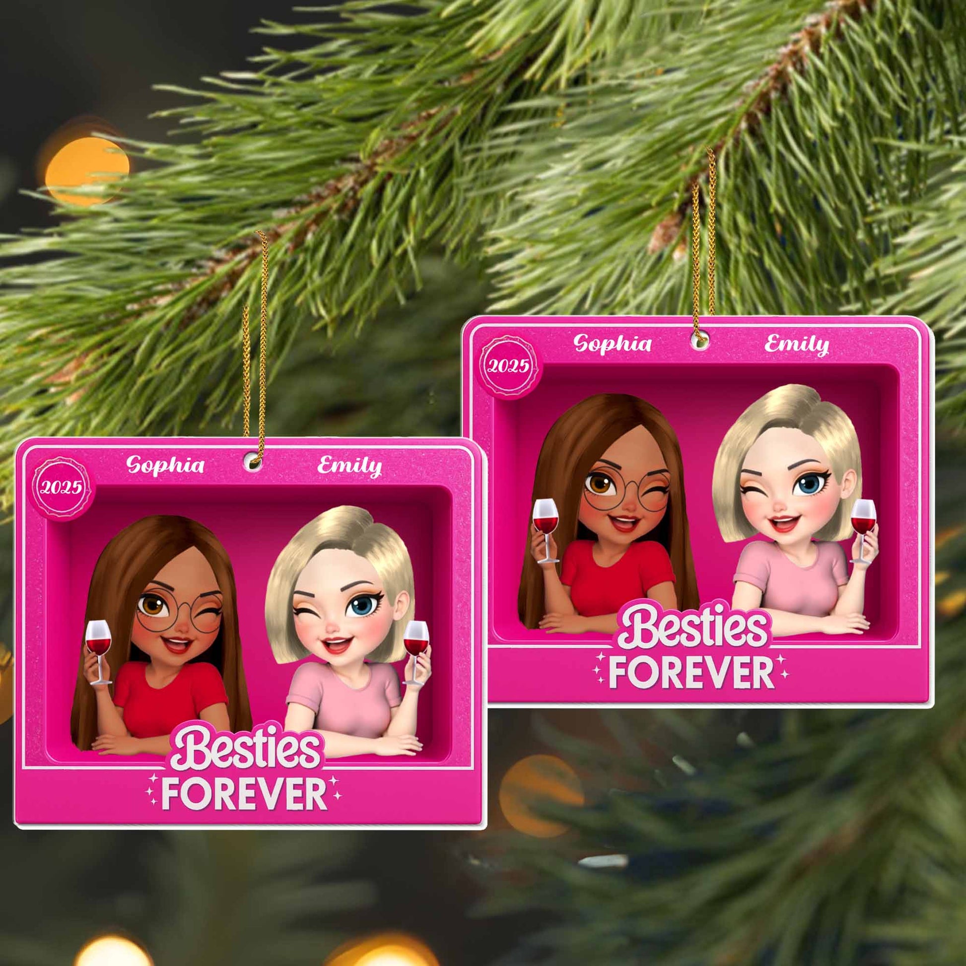 Besties Forever With Cartoon Girls And Wine Glasses