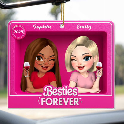 Besties Forever With Cartoon Girls And Wine Glasses