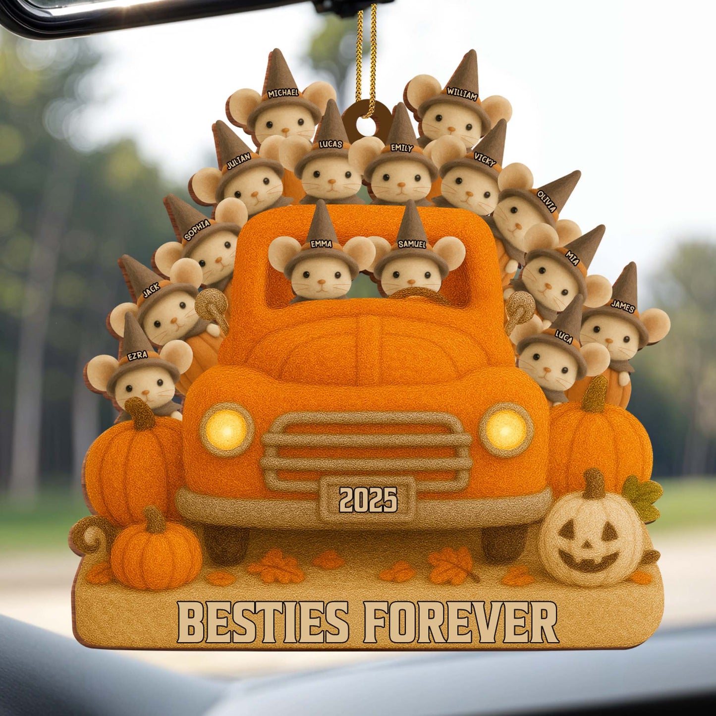 Besties Forever With Cute Mice And Pumpkin Truck