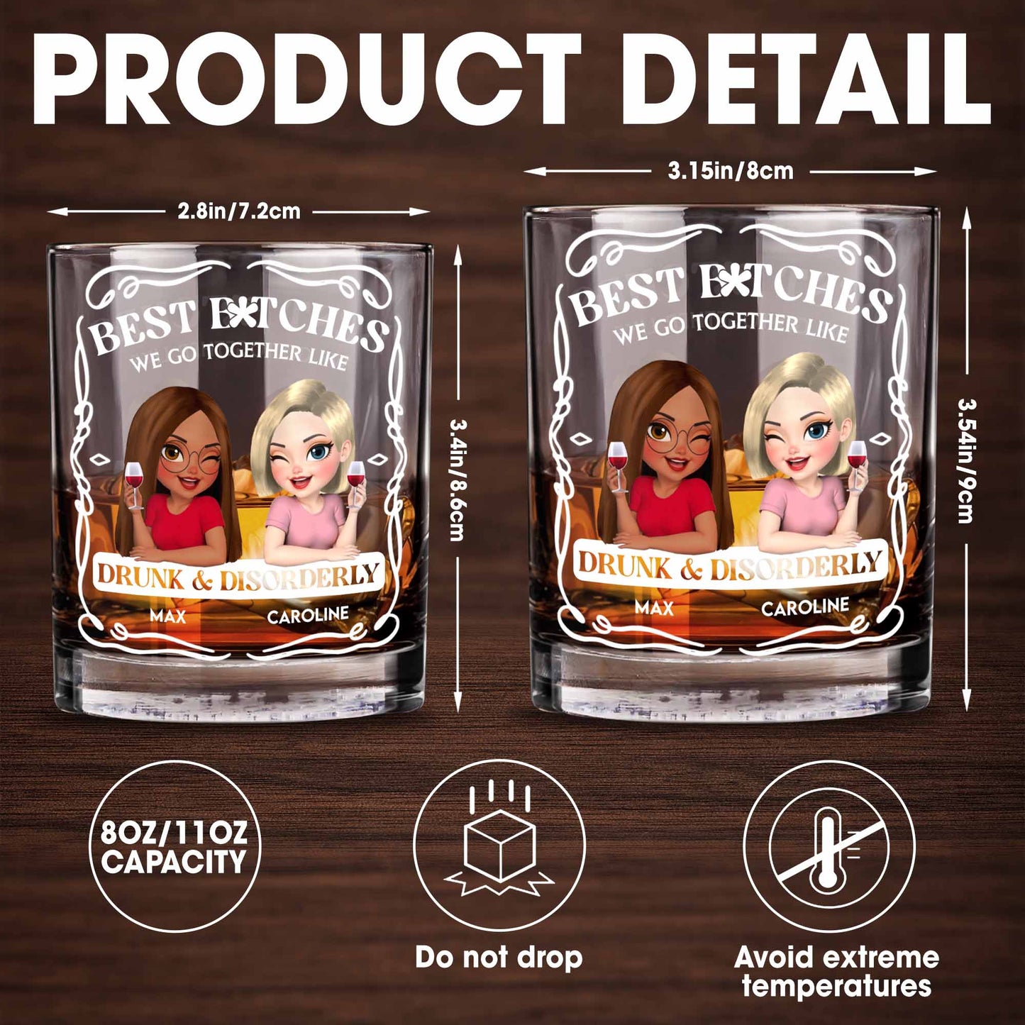 Best B*tches We Go Together Like Drunk & Disorderly - Personalized Custom Whiskey Glass - BST259_RWG