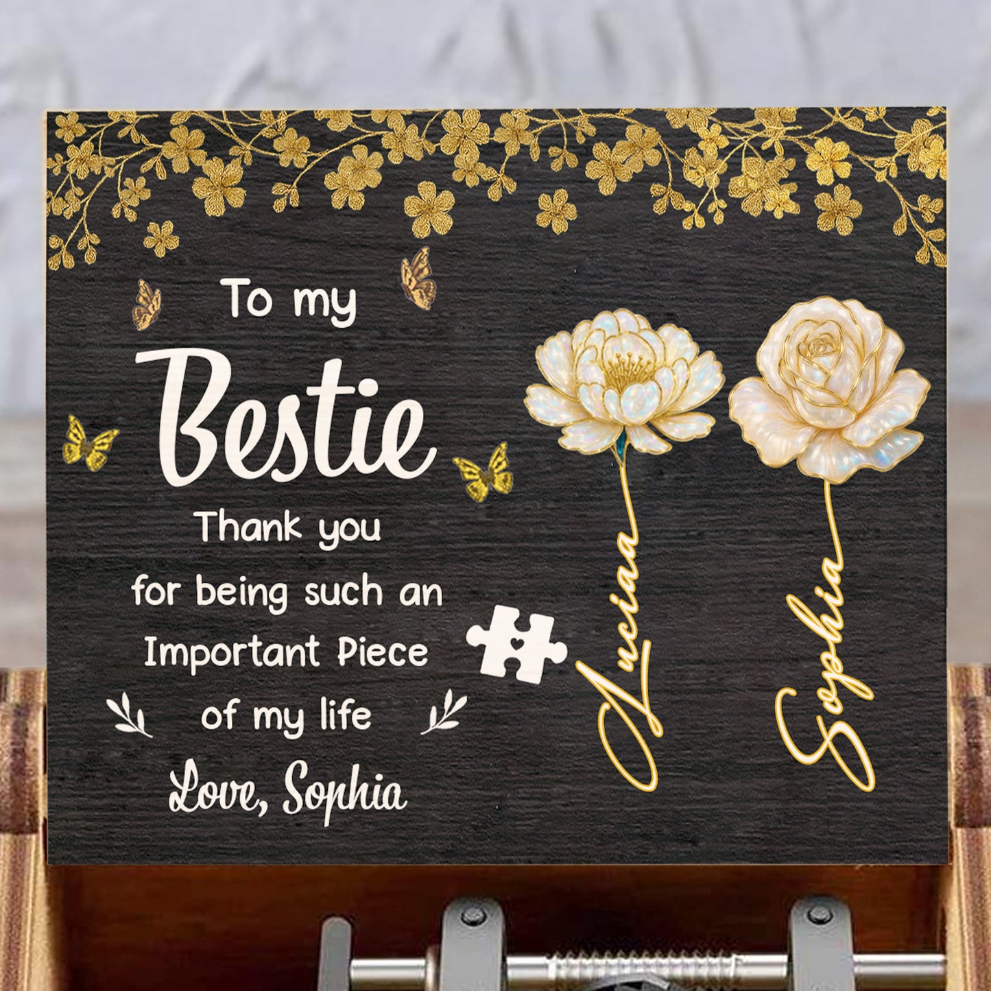 To My Bestie Thank You, Flowers And Puzzle Piece