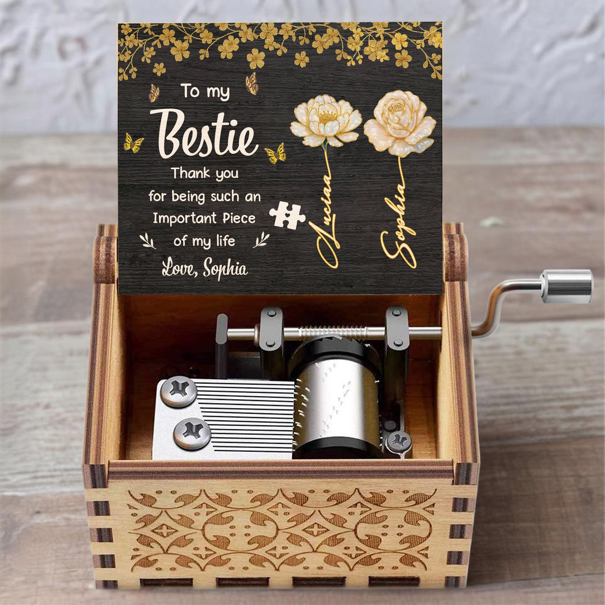 To My Bestie Thank You, Flowers And Puzzle Piece