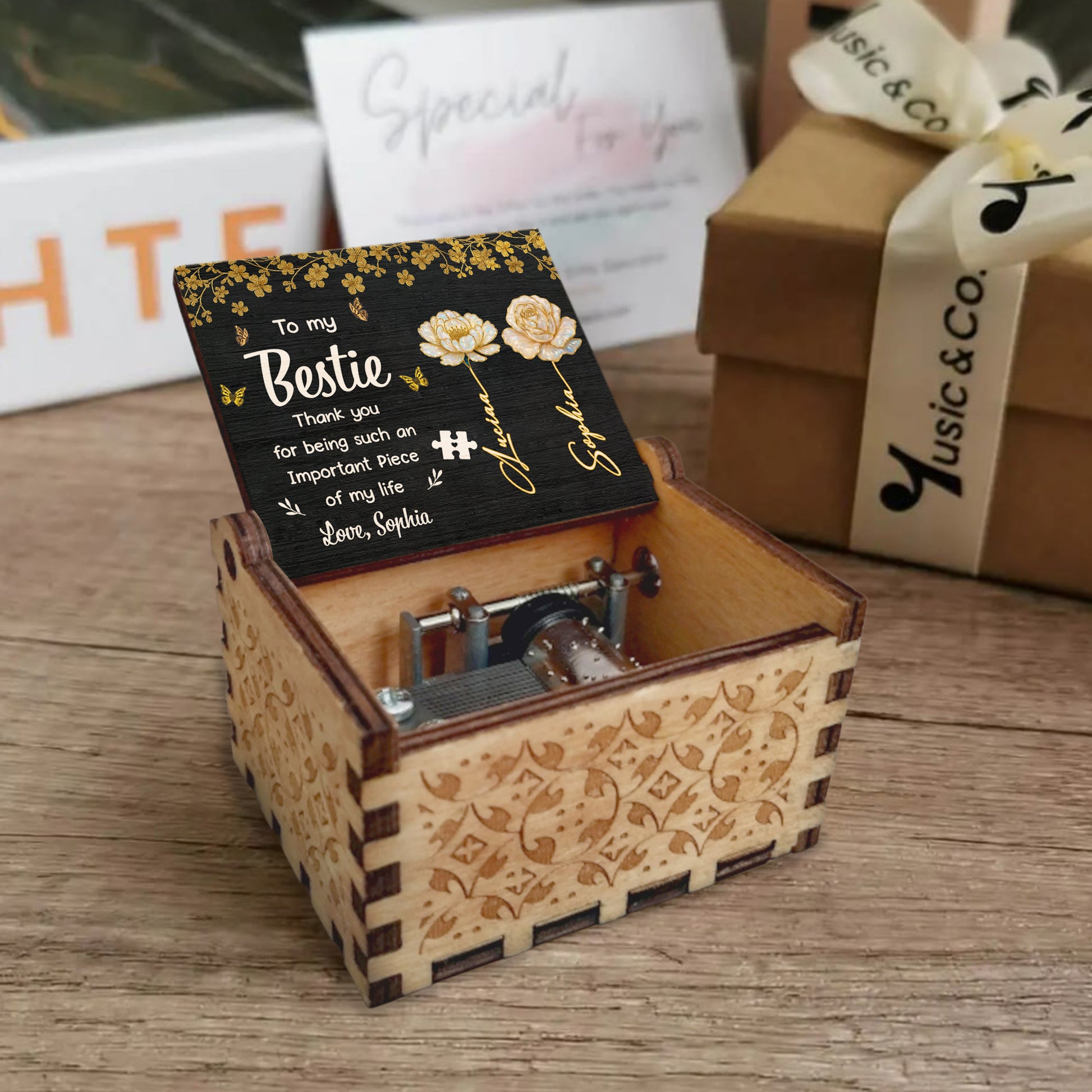 To My Bestie Thank You, Flowers And Puzzle Piece