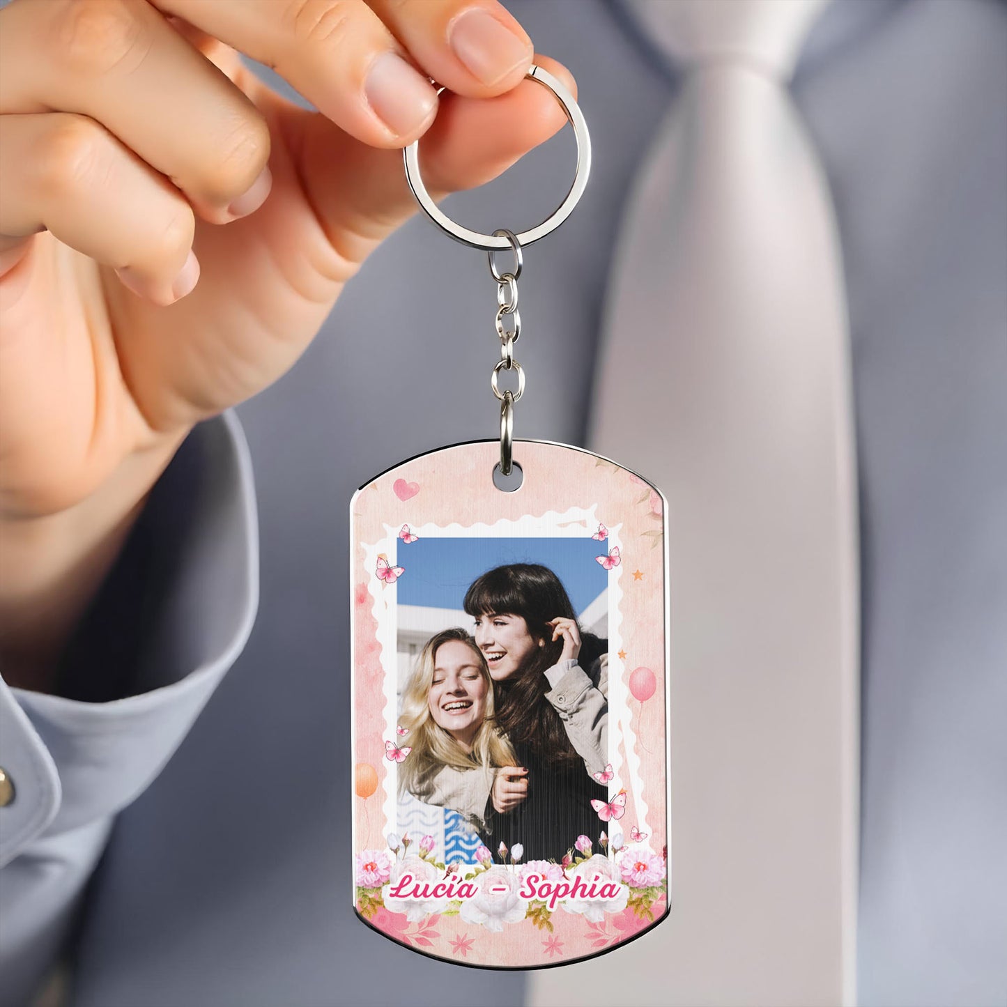 To My Bestie, Friends, Family, Friends Who Become Family, Butterflies - Personalized Stainless Steel Keychain - BST263_KCX