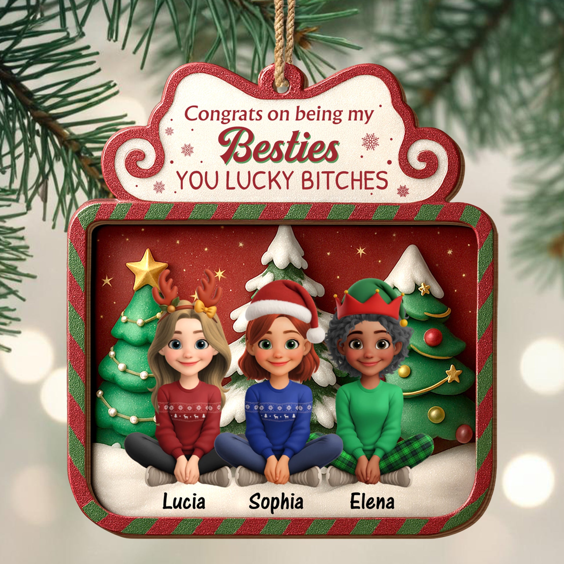 Congrats On Being My Besties With Christmas Trees And Santa Hats