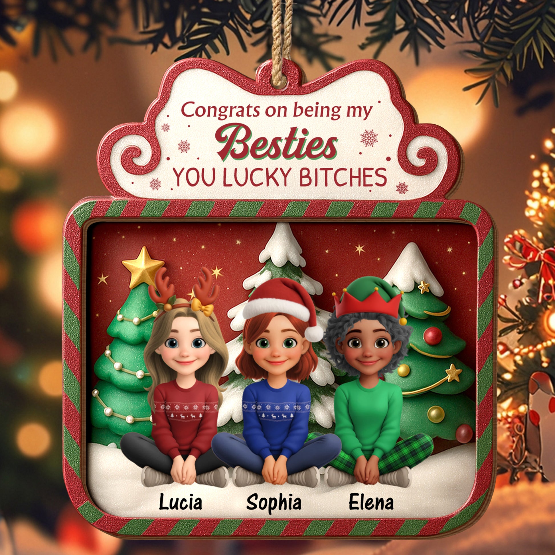 Congrats On Being My Besties With Christmas Trees And Santa Hats