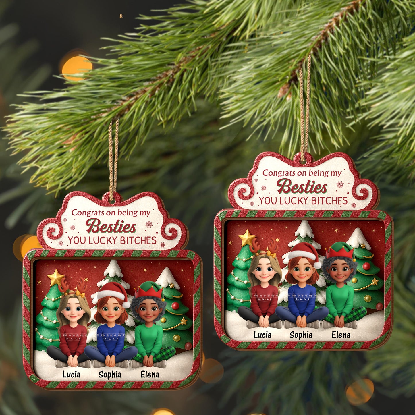 Congrats On Being My Besties With Christmas Trees And Santa Hats