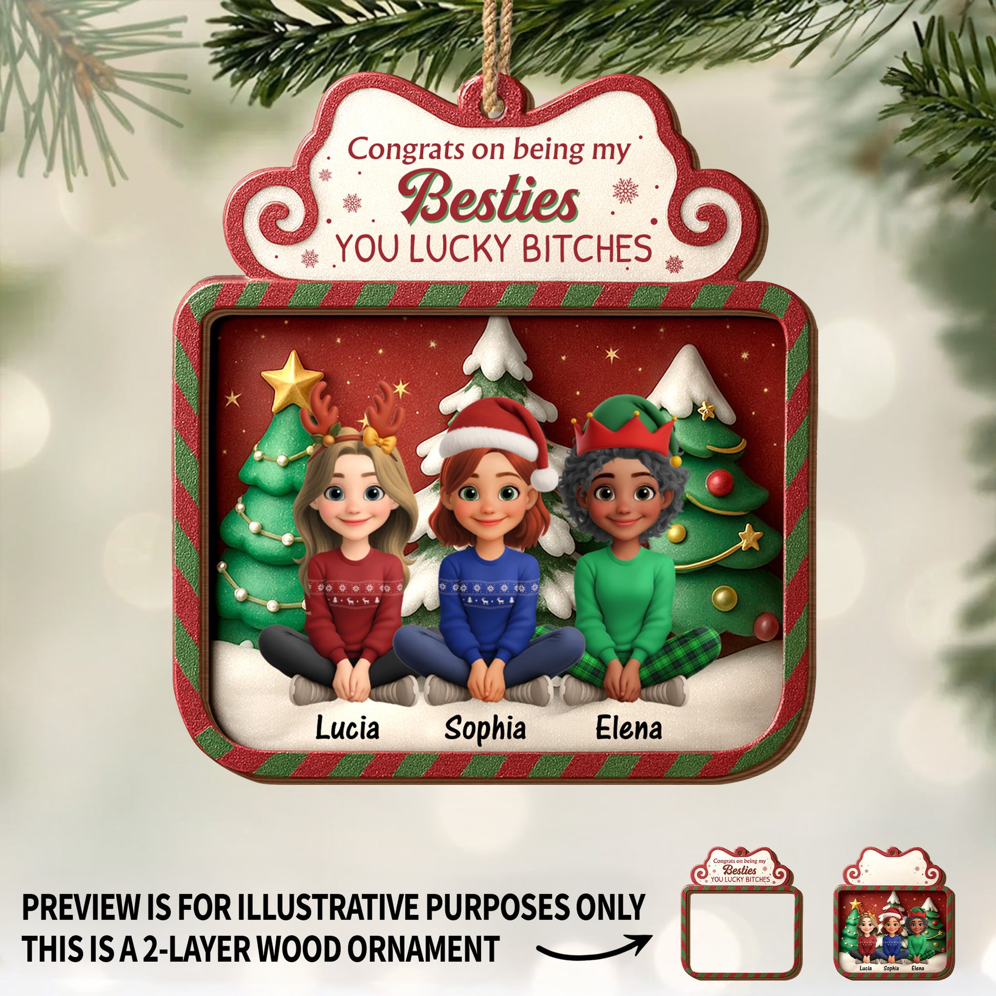 Congrats On Being My Besties With Christmas Trees And Santa Hats