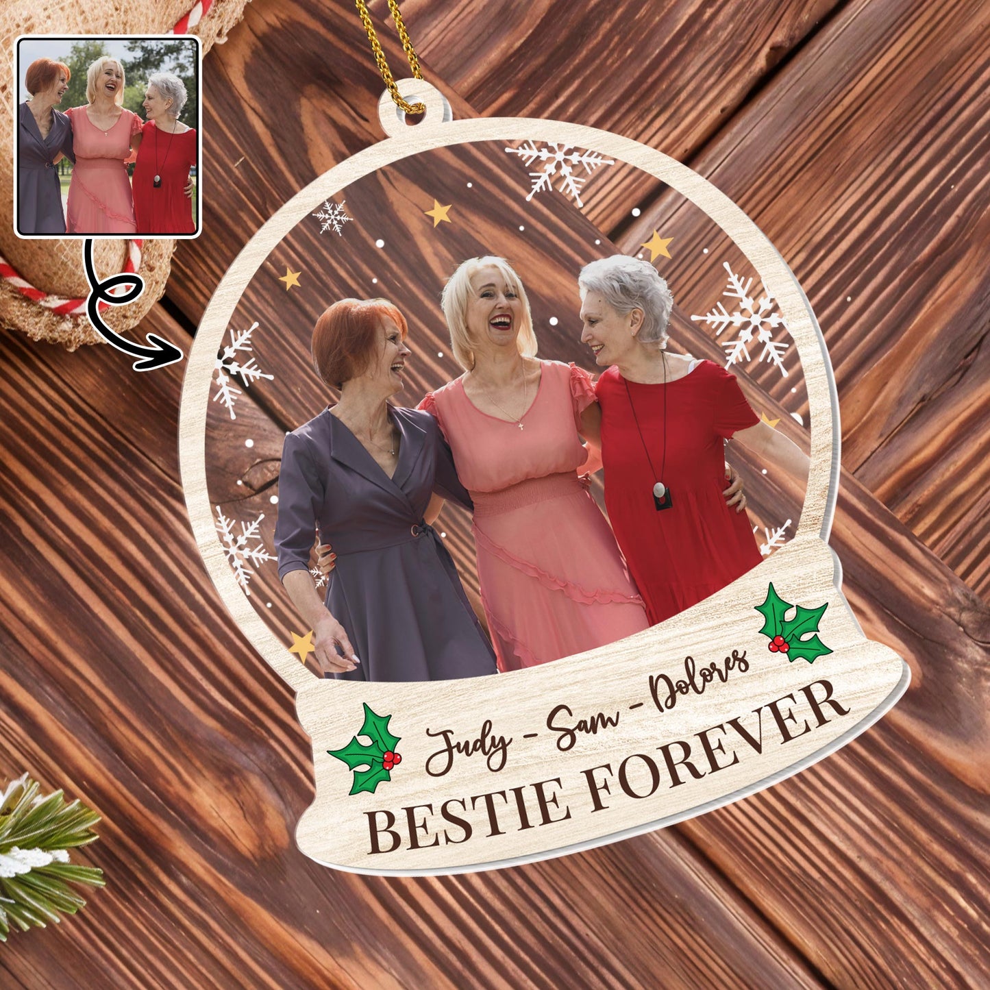 Bestie Forever With Snowflakes And Holly Leaves