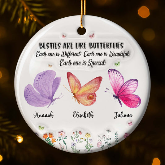 Sisters Are Like Butterflies Special Ornament - Personalized Custom Ceramic Ornament With Round Shape - BST270_RCE