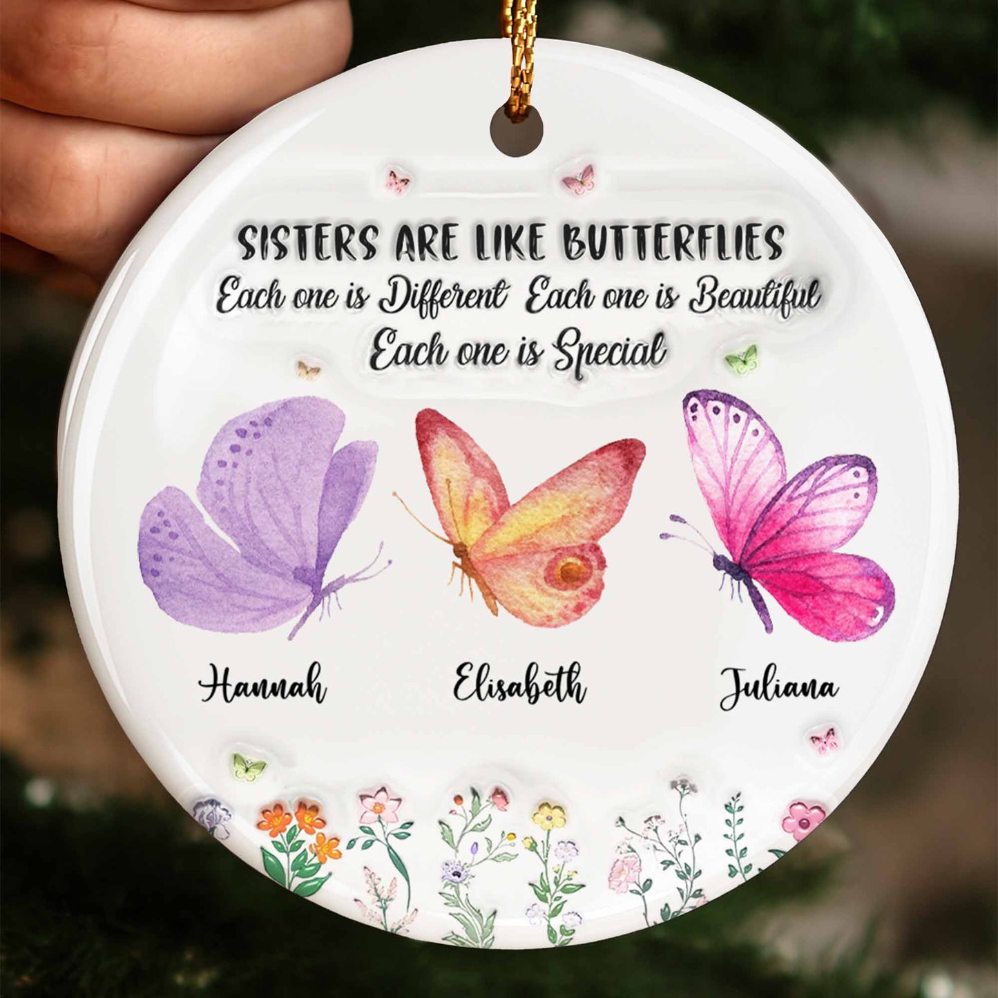 Sisters Are Like Butterflies Special Ornament - Personalized Custom Ceramic Ornament With Round Shape - BST270_RCE