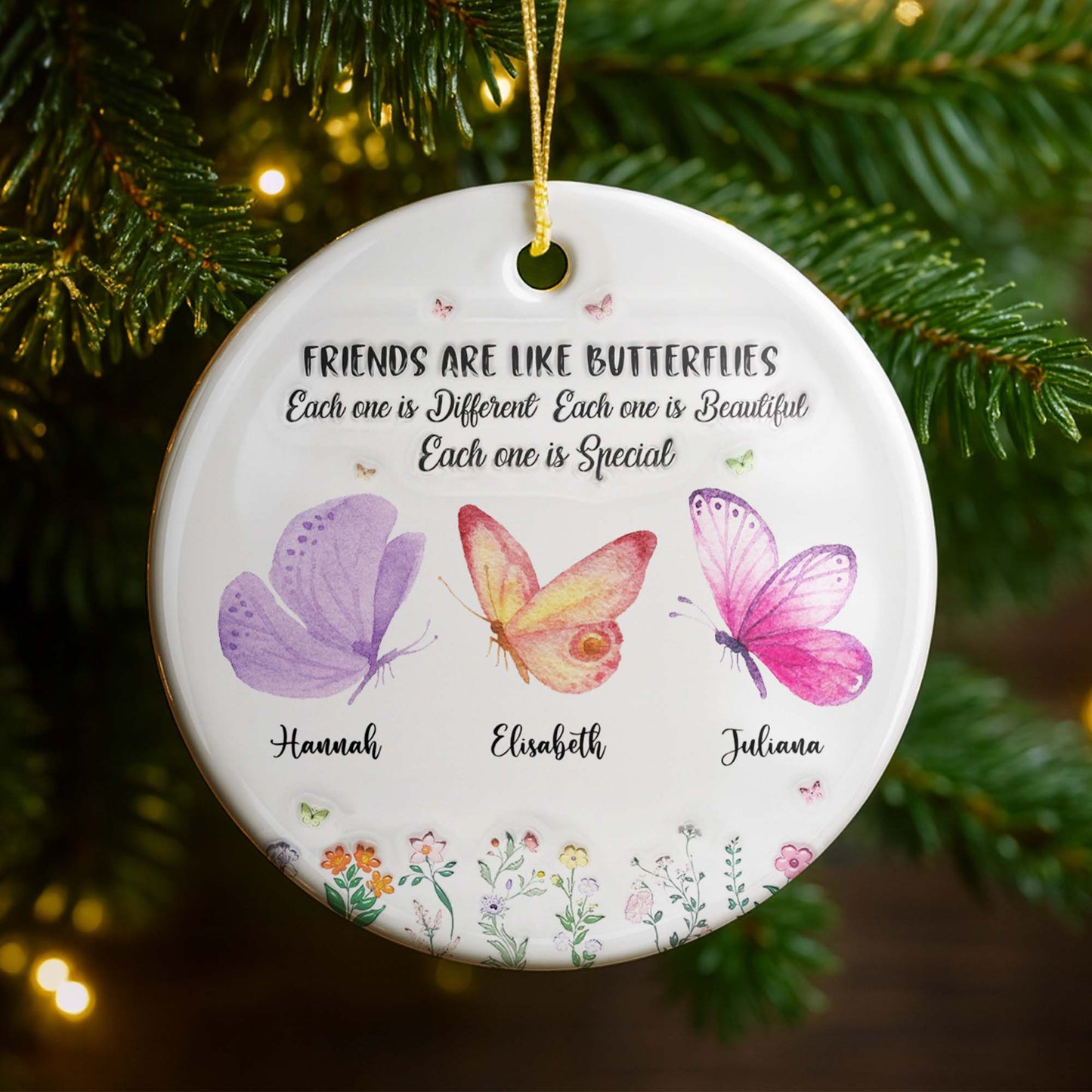 Sisters Are Like Butterflies Special Ornament - Personalized Custom Ceramic Ornament With Round Shape - BST270_RCE