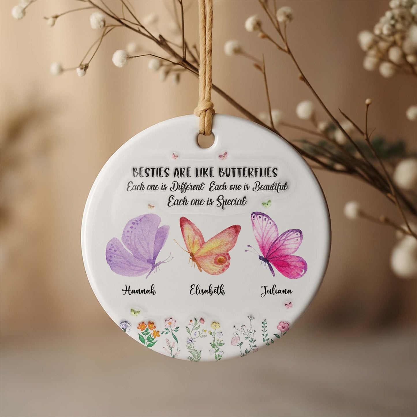 Sisters Are Like Butterflies Special Ornament - Personalized Custom Ceramic Ornament With Round Shape - BST270_RCE