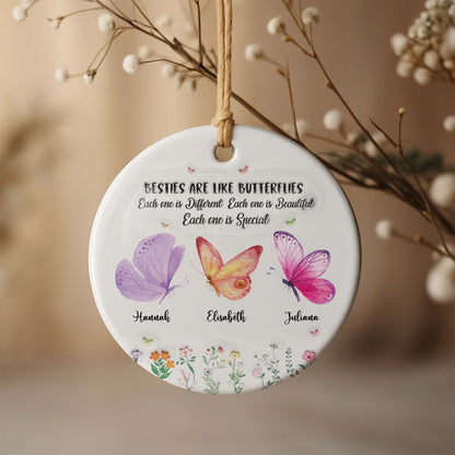 Sisters Are Like Butterflies Special Ornament - Personalized Custom Ceramic Ornament With Round Shape - BST270_RCE