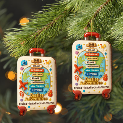 Besties Adventures World Map Luggage Ornament