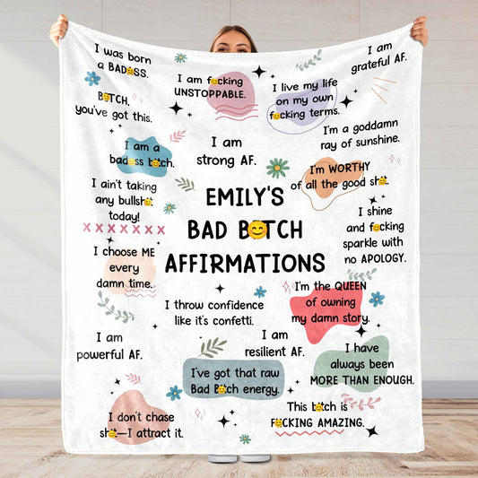 Empowering Bold Affirmations With Stars And Flowers - Personalized Custom Blanket - BST307_BLK