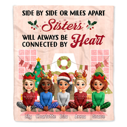 Sisters Always Connected By Heart With Christmas Wreath