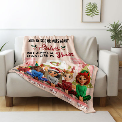 Sisters Always Connected By Heart With Christmas Wreath