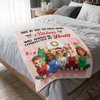 Sisters Always Connected By Heart With Christmas Wreath