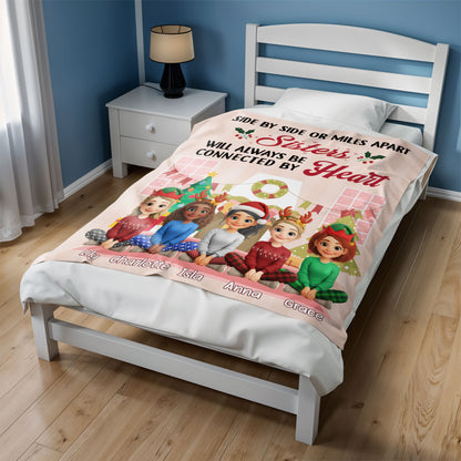 Sisters Always Connected By Heart With Christmas Wreath