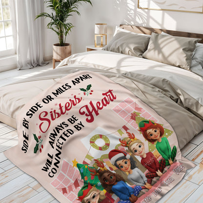 Sisters Always Connected By Heart With Christmas Wreath