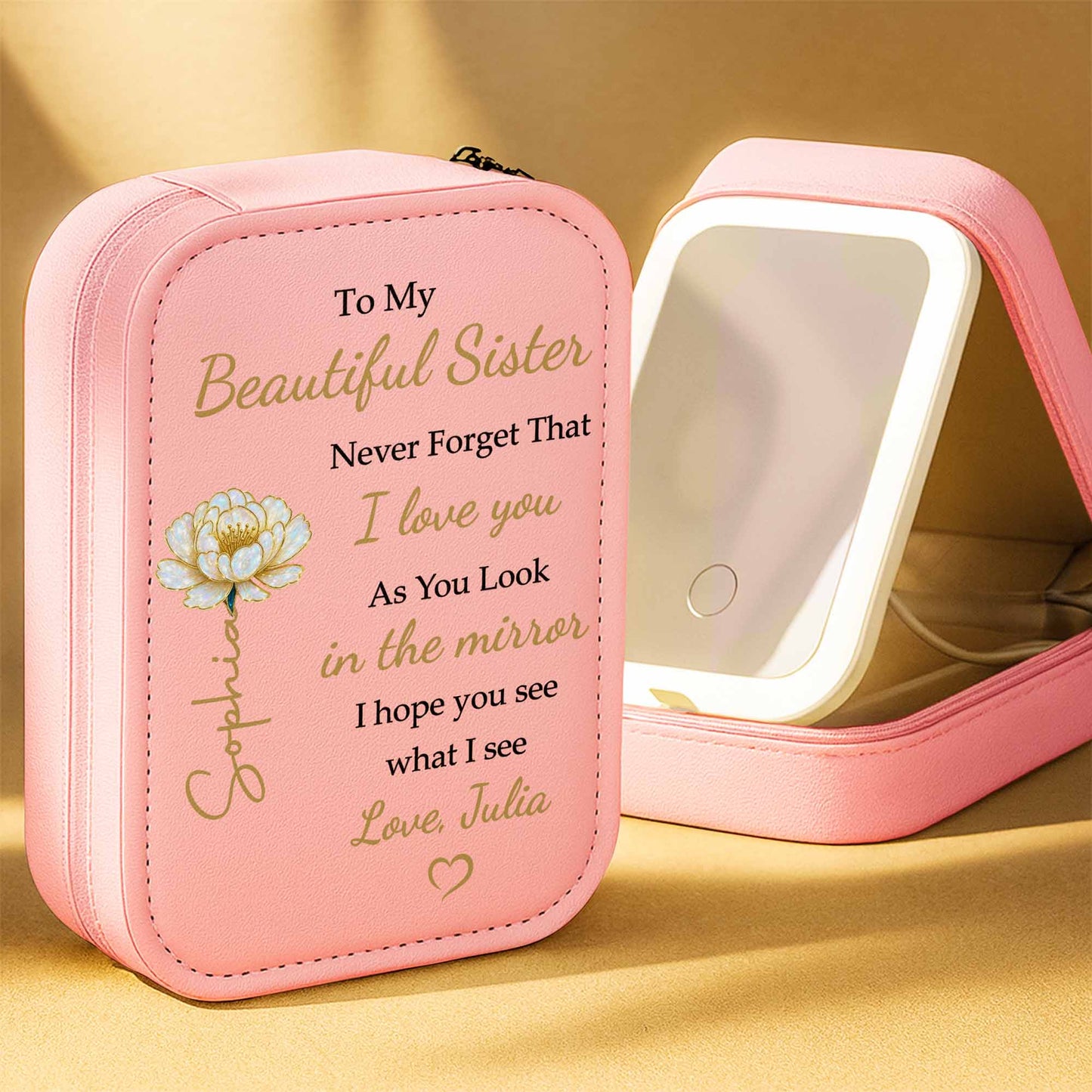 To My Beautiful Sister I Love You See Yourself As I See You - Personalized Custom Jewelry Box With LED Mirror - BST317_LEBOX