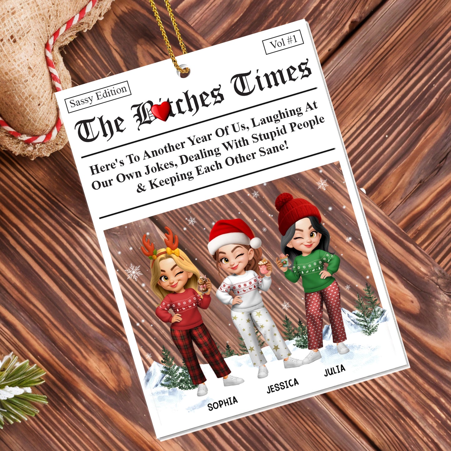 Here's To Another Year Of Us, Cartoon Characters Celebrating - Personalized Custom Acrylic Ornament, Christmas Gift - BST318_ACO