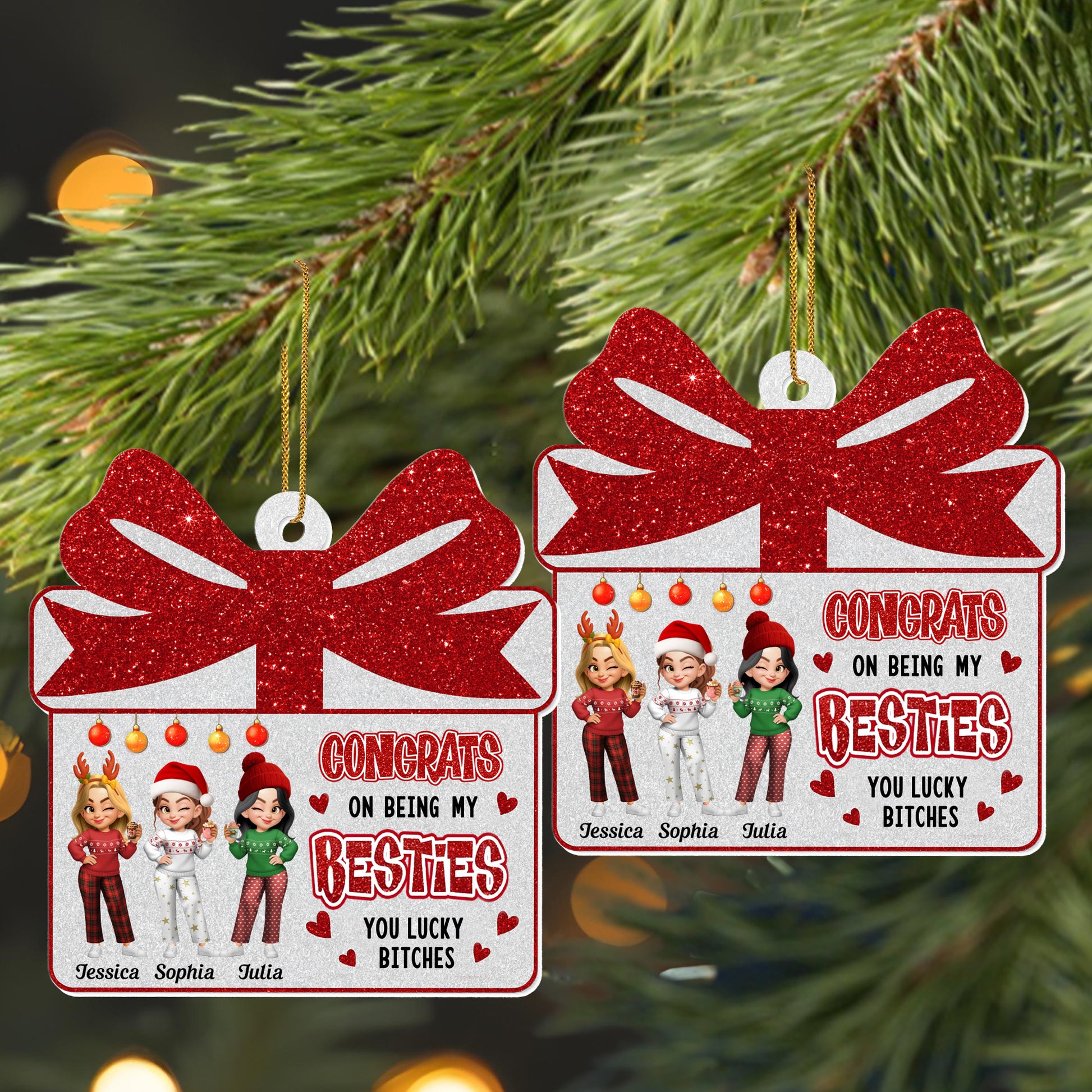 Congrats On Being My Besties, Gift Box And Christmas Ornaments