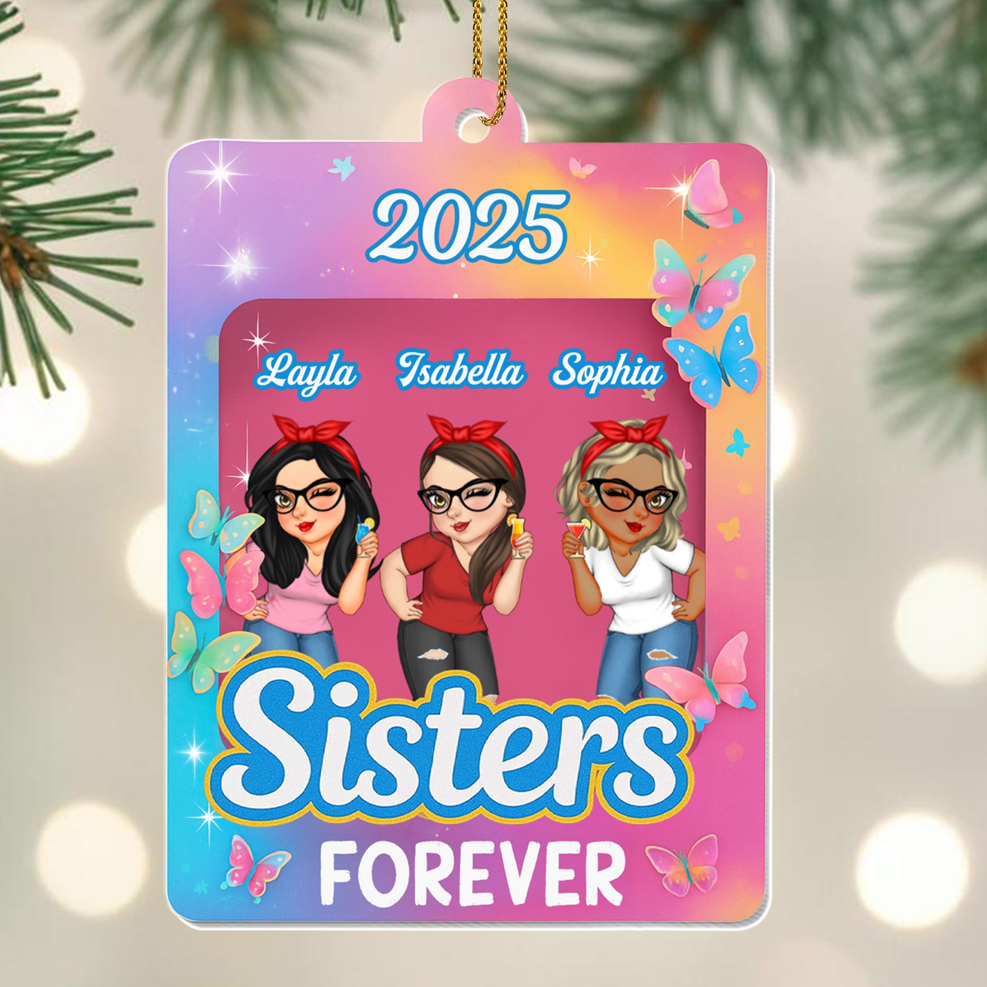 Sisters Forever With Butterflies And Cartoon Style Female Figures