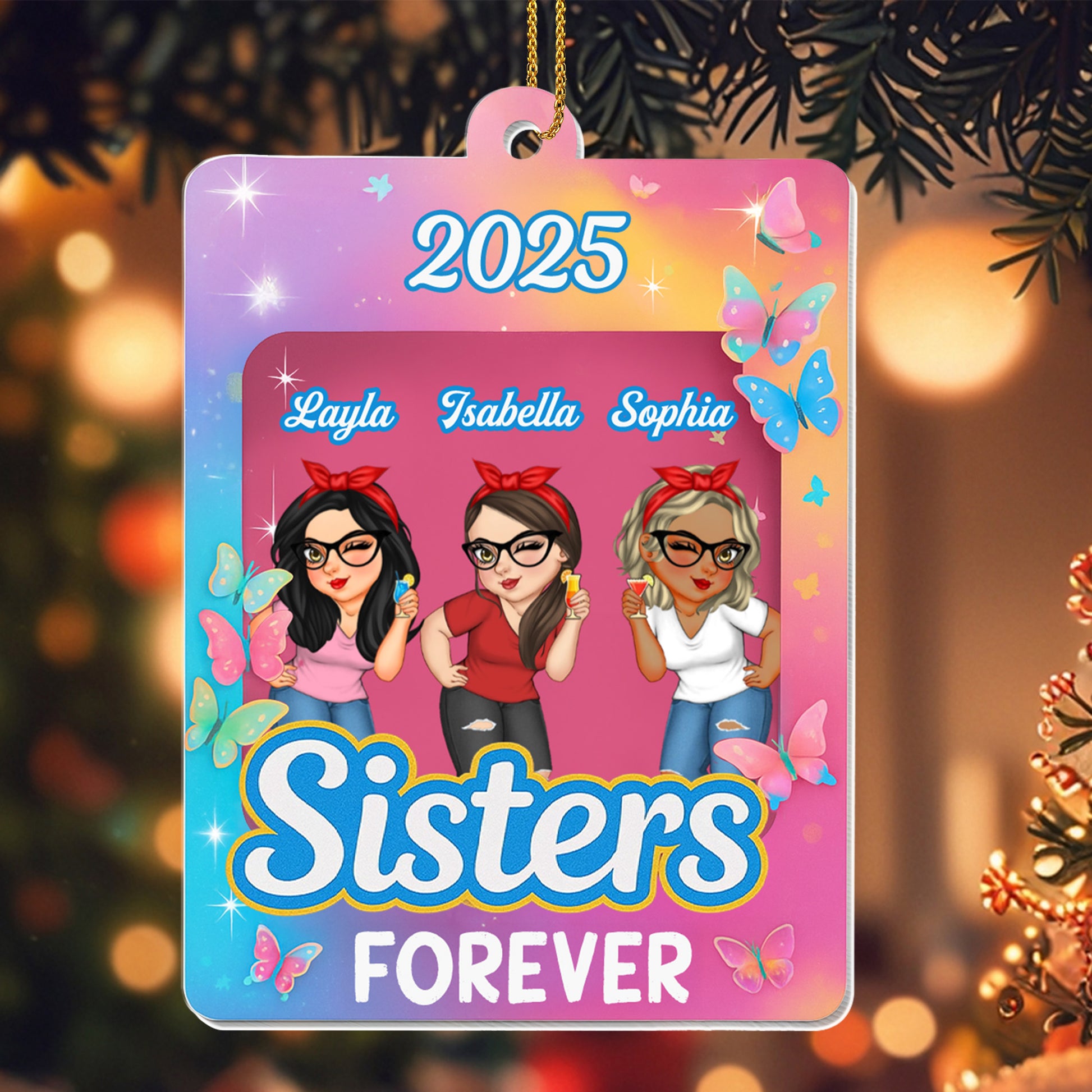 Sisters Forever With Butterflies And Cartoon Style Female Figures