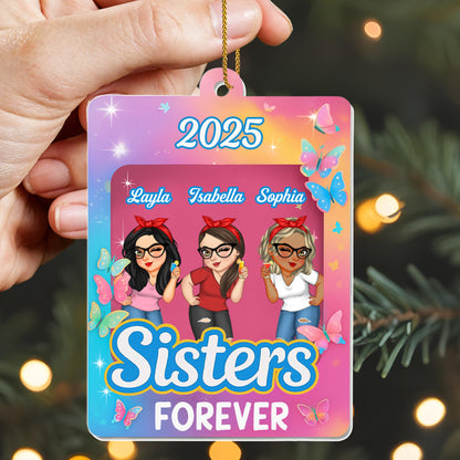 Sisters Forever With Butterflies And Cartoon Style Female Figures