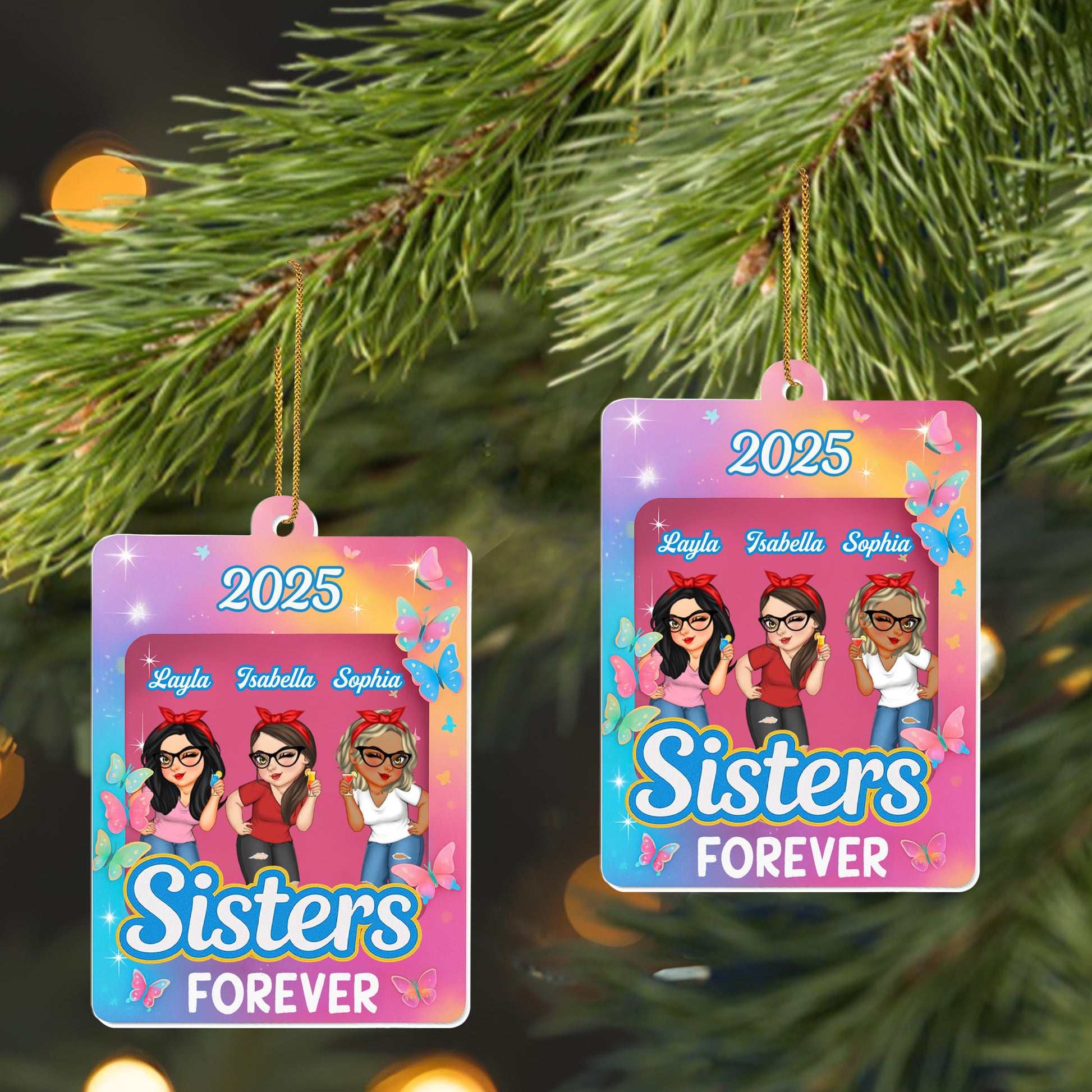 Sisters Forever With Butterflies And Cartoon Style Female Figures