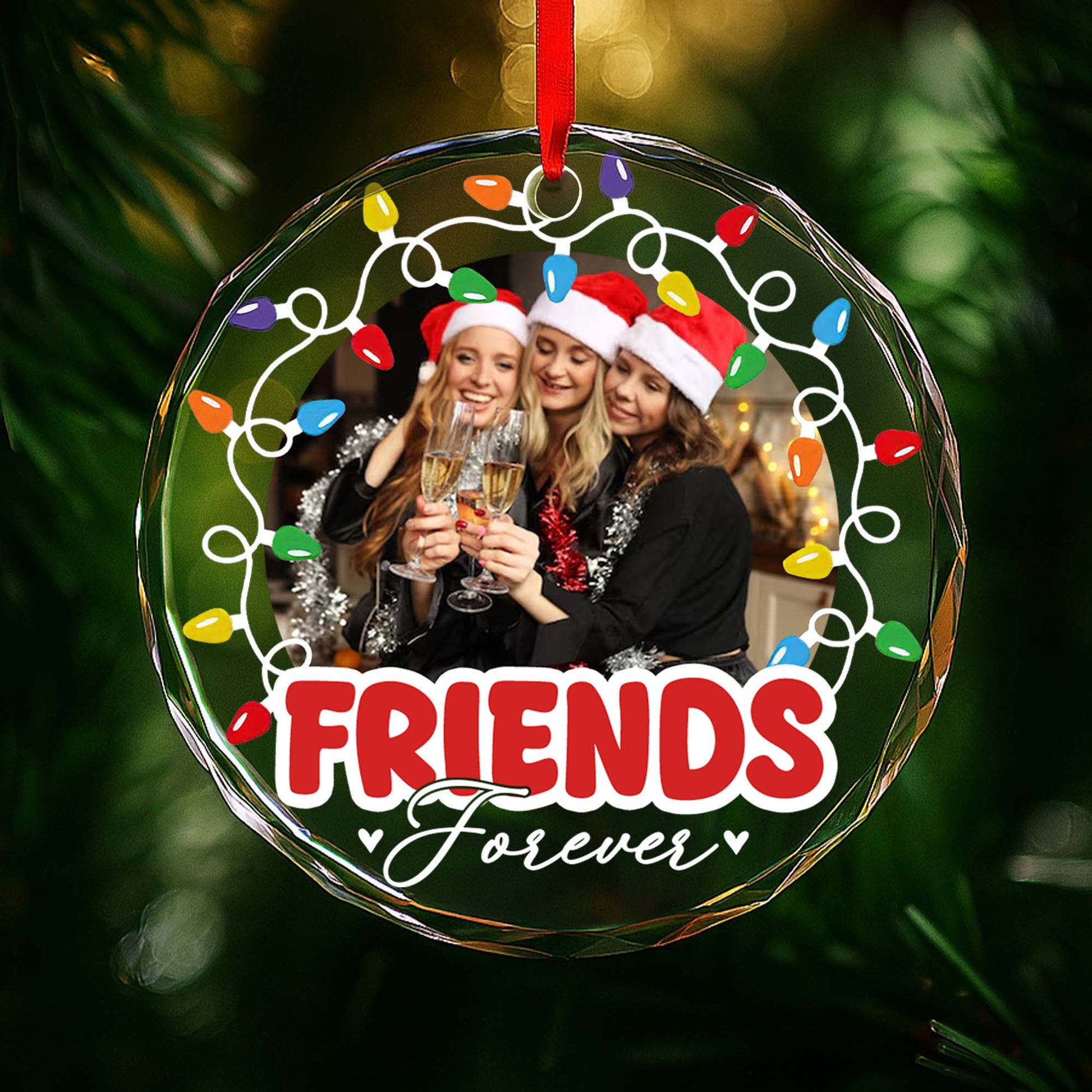 Friends Forever With Santa Hats and Christmas Lights