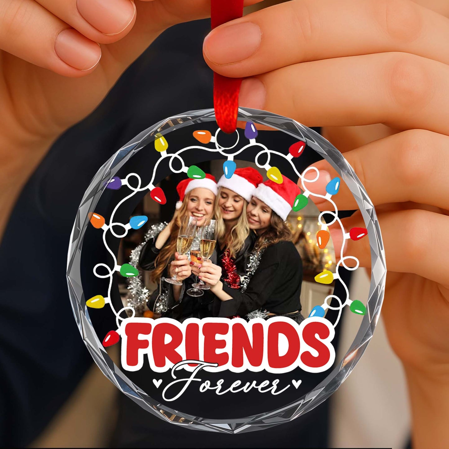 Friends Forever With Santa Hats and Christmas Lights