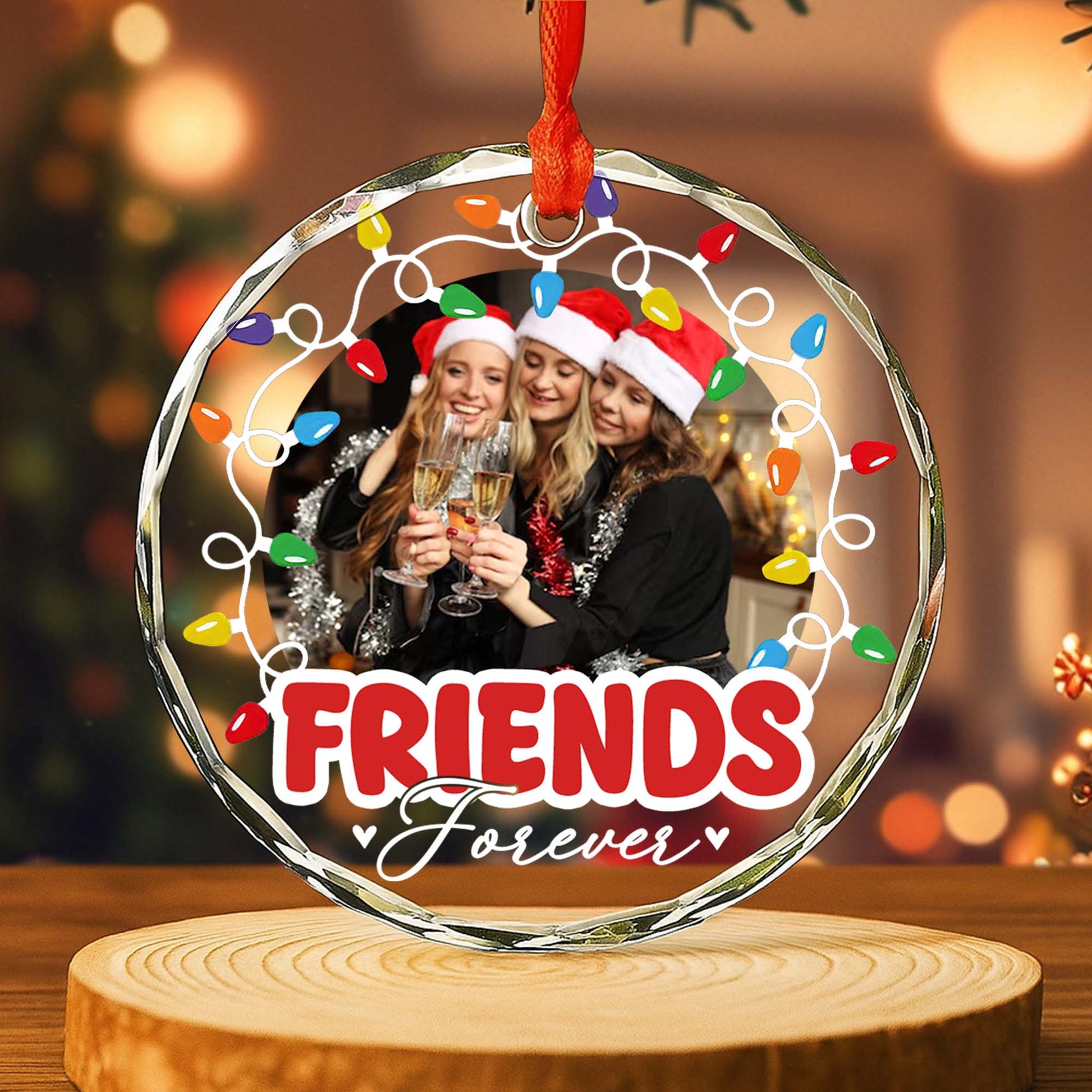 Friends Forever With Santa Hats and Christmas Lights