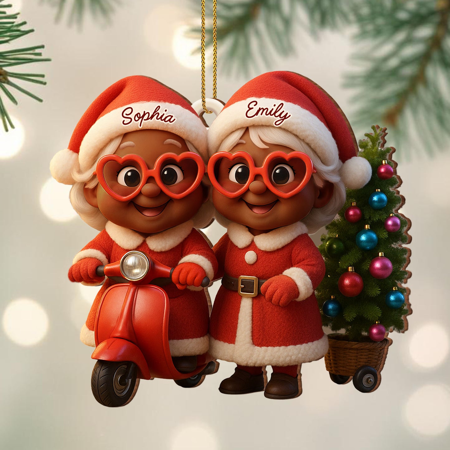 Santa Duo On Scooter With Christmas Tree